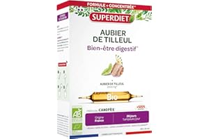 SUPERDIET - AUBIER DE TILLEUL BIO - Bien-être digestif - 100% Pur jus - Fabrication Française - 20 ampoules de 10ml