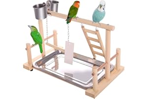 JasCherry Terreno di Gioco per Pappagalli in Legno Supporto per Uccelli con Scala Altalena Vassoio Tazza di Alimentazione - Gioco Accessori di Calopsite Sala da Palestra per Conure #B