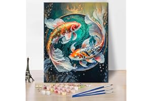 TISHIRON Dipingere Con I Numeri Per Adulti Principianti, Kit Pittura Acrilica Fai da te per Pittura Acrilica Per Adulti Bambini Dipingere Con I Numeri Yin-Yang Koi Carpa Artigianato, 16x20