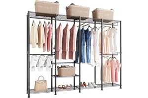 VEVOR Clothing Garment Rack, Heavy Duty Closet Wardrobe, Adjustable Tiers Clothes Racks with Steel Frame, 499 kg Load Capacity Clothes Rack with 4 Hanging Rods for Bedroom, Clothing Store, Hallway