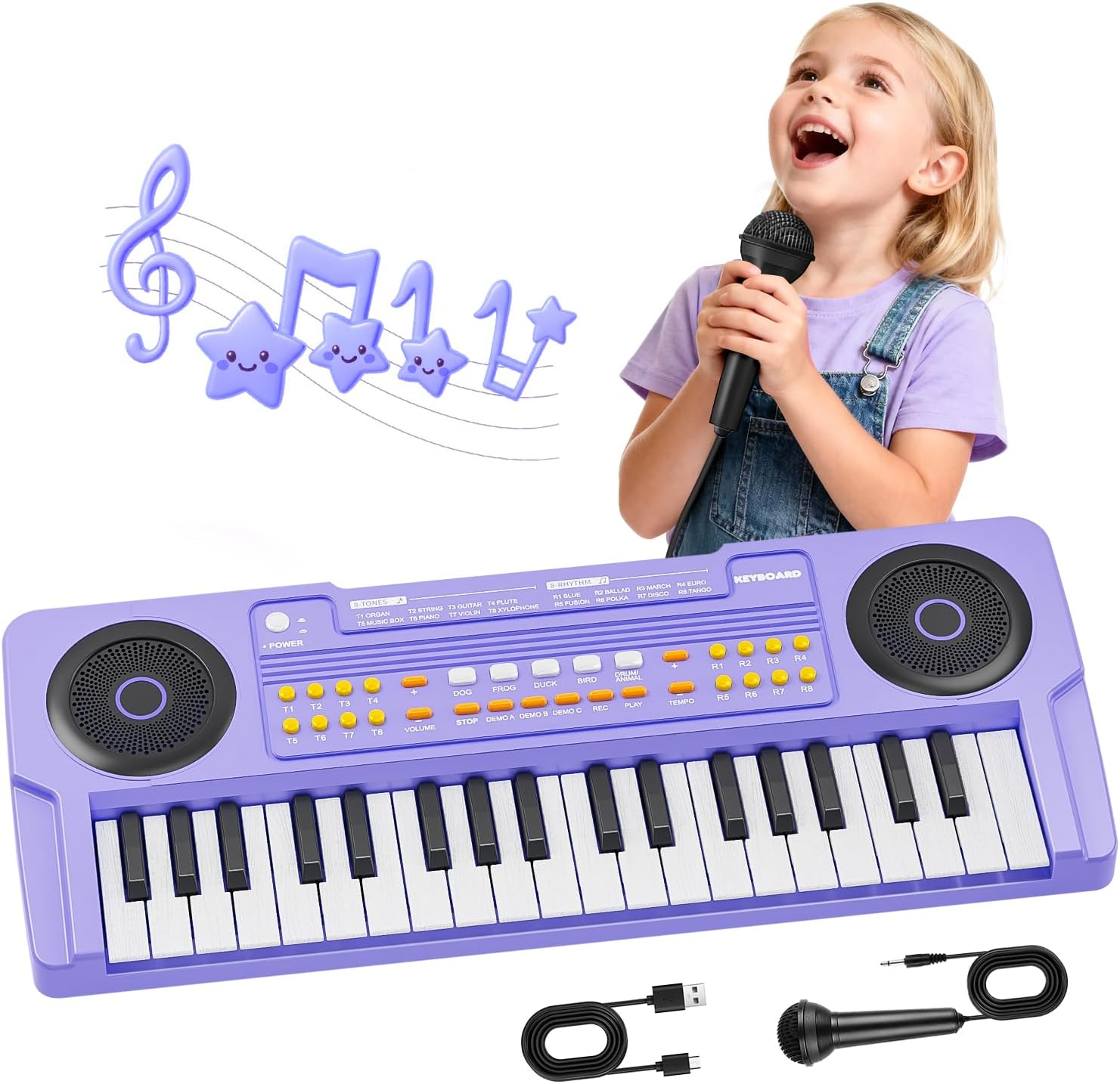 Teclado Piano Musical Educativo para Niños Piano Infantil Portátil 37 Teclas con Micrófono Juguetes Musicales Regalo para Niños y Niñas de 3 4 5 6 7 Años Púrpura