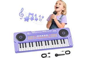 QIQUBOX Jouet Clavier Piano Enfants 37 Touches Clavier Électronique Portable avec Microphone Jouet Musical Éducatif et Cadeau pour Garçons Filles de 3 4 5 6 7 Ans (Violet)