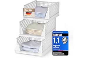 Ally Maison® Schrank Organizer 3er Set (Faltbar & Stapelbar) – Kleiderschrank Organizer Boxen, platzsparende Aufbewahrungsbox aus Kunststoff – für Schrank, Bad, Küche & Büro geeignet – weiss