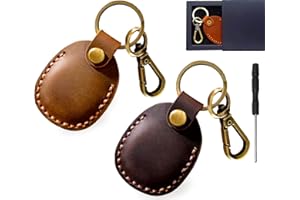 TIMYCA For Airtag Keyring Holder 2 Pack-Genuine Leather Air Tag with Cross Screwdriver,Handmade Suitable for Apple Air Tags-2 Pack,Scratch-Resistant for Apple Air Tag. Holder Keyring for Airtags Case