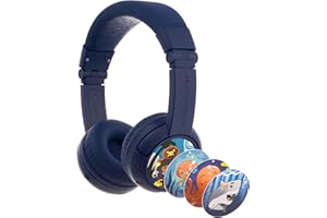 BuddyPhones Play+ Wireless Bluetooth Volume-Limiting Kids Headphones, 20-Hours Battery Life, 3 Volume Settings, Voice Enhancing StudyMode, On-Ear Headphones, Deep Blue