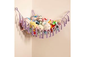 jontell Stuffed Animal Hammock Teddy Hammock Net Plush Holder Soft Toy Storage Organizer Boho Macrame Toy Holder-Purple