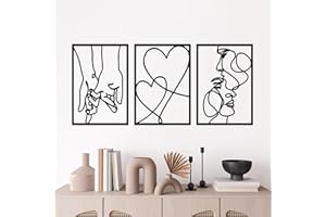 ESTART Minimalistische Metall-Wanddekoration, 3 Stück, Valentinstag, Liebhaber, Kuss, Hand, Ästhetisch, Zum Aufhängen für Schlafzimmer