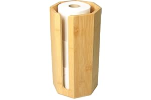 Woodquail Bamboo Free Standing Toilet Roll Holder Toilet Paper Organiser Bathroom Stand