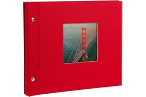 goldbuch 26984 Schraubalbum mit Fensterausschnitt, Bella Vista, 30 x 25 cm, Fotoalbum mit 40 schwarze Seiten mit Pergamin-Trennblättern, Album erweiterbar, Fotobuch aus Leinen, Rot