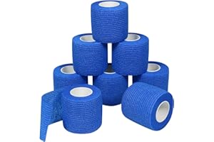 QiGui 8 Rollen Selbsthaftende Cohesive Bandage Haftbandage Verband Fixierverband elastische Binde Pflasterverband Für Finger, Hand, Zehen Und Füße 5cm X 4.5m (Blau)