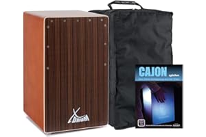 XDrum Cajon El Bajo Bass Port Cocoa Brown/Ebony Set - Cajon avec Bass Port, surfaces de frappe en placage bois noble & tapis de caisse claire fixé incl. housse & école de cajon pour débutants