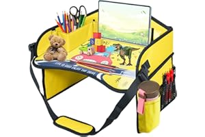 HNCY Vassoio da Viaggio, Tavolino Bambini da Seggiolino Auto con Lavagna da Disegno, Organizzatore per Seggiolino Auto con Scomparti Multiuso, Kids Travel Tray Facile da Pulire (Dinosauro)