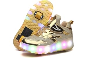 KOWO LED Trainers,LED Light-UP Roller Skates Shoes,for Unisex Kids Boys Girls,USB Rechargeable,Retractable Single Double Wheels,Outdoor Sports Cross Shoes Running Sneakers