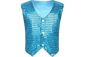 YiZYiF Enfant Garçon Gilet Veste à Paillettes Brillant Manteau sans Manche Chemise Vestons Costume Carnaval Performance Danse Hip-hop Moderne Mariage Cérémonie
