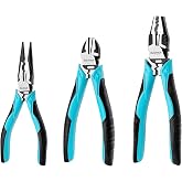 DURATECH Professional 3 Piece Electrician Pliers Set | 200mm Universal Pliers, 160mm Long Nose Pliers and 160mm Diagonal Cutt