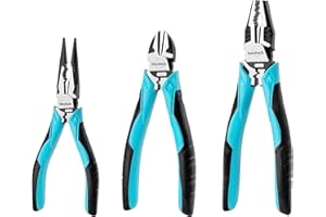 DURATECH 3 Pcs High Leverage Plier Set, 200 mm Combination Plier, 160 mm Diagonal Cutting Pliers,160 mm Long Nose Pliers, for Home and Professional Use