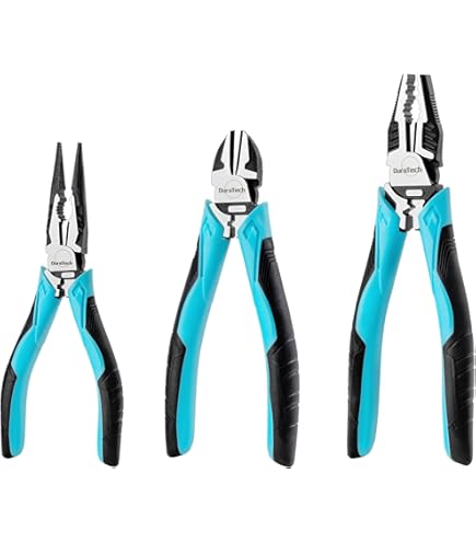 TOOLMAYS Set Of 3 Electricians Pliers Eccentric Large Opening | Cutting Pliers 160 Mm, Universal Pliers 180 Mm And Long Nose Pliers 200 Mm, High Leverage Effect, Matt Chrome Coating