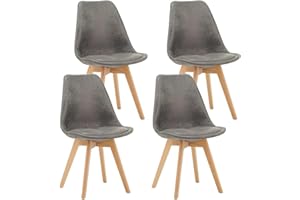 WAFTING 4er Set Esszimmerstühle Mit Sitzkissen und Holzbeinen Für Moderne, Mittelalterliche Restaurants, Räume und Küchen,Grau
