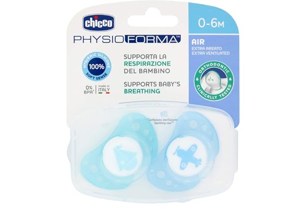 Chicco Physio Air Sucette en Silicone 2 Pièces 0-6 Mois, Couleurs Assorties