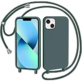 AOMYKE Mobile Phone Case for iPhone 13 / iPhone 14 Case with Strap Mobile Phone Strap iPhone 13 / iPhone 14 Case for Hanging Protective Case with Chain Cord Soft TPU Liquid Silicone Case Green
