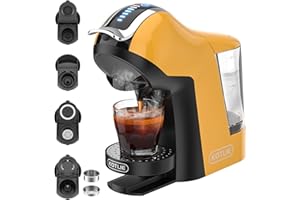 KOTLIE 19 Bar Espresso 5in1 Automatic Coffee Machine for Nespresso Original/Dolce Gusto/L’OR/MIO/Ground Capsule and ESE Coffee Pods(YELLOW)