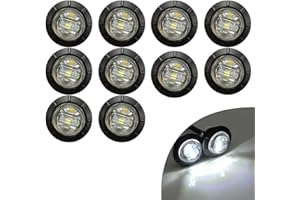 KYYET 10 Pcs 3/4 Inch Mount LED Rear Side Marker Indicator Lights for Trucks, Traile,Cab Marker, RV Marker,Marine Led Utility Strip Light for Boats,Taillight Brake Stop Lamp12V (White)