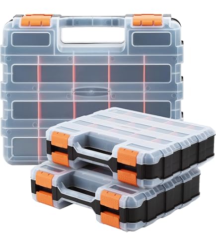 DIFIT Scatola Plastica con Coperchio, Scatole Portaoggetti con divisori regolabili Contenitore Plastica con Coperchio Scatoline Trasparenti Porta Minuteria Scatola con 15 Scomparti, set da 4