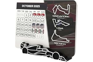 NAUXIU Kalendarz F1 2025, F1 2025, kalendarz wyścigowy Formuły 1 2025, kalendarz na biurko 2025 z podstawką samochodową F1, kalendarz wyścigowy 18 x 14 cm, kalendarz na biurko 2025, kalendarz dla entuzjastów