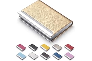 MAZYPO Business Card Holder, Luxury PU Leather & Stainless Steel, Gold, 15-20 Card Capacity, Magnetic Closure, Slim Design