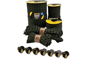 EdcX Paracord 4mm, 20+ Military Colors (15m, 30m, 50m, 100m, 300m) | Ideal for Camping, Survival, Outdoor, Crafting, DIY | 100% Nylon Rope 4mm | Tactical Cord 550 Type III (O.D. Moss, 50 m)