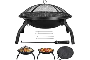 HH Home Hut Fire Pit for Garden — Portable Folding Outdoor Firepit with BBQ Grill, Spark Guard Cover & Carry Bag — 58cm Campi