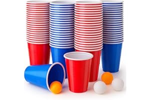 Coco Berming Gobelet Plastique Reutilisable, 100 Gobelets de Fête und 10 Balle Ping Pong, 500ml Verre Boisson pour Anniversaires, Fêtes, Mariages, Camping