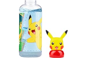 Pokemon Trinkflasche Kinder mit 3D-Pikachu-Deckel, Auslaufsichere Wasserflasche 580ml Schule, Sport, Urlaub - Geschenke für Jungs