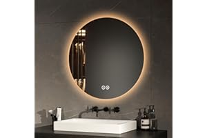 ‎EMKE EMKE Badspiegel mit Beleuchtung Rund 60cm Badezimmerspiegel mit 3 Lichtfarbe dimmbar, Touch, Speicherfunktion Energiesparend Badezimmerspiegel Wandspiegel rund
