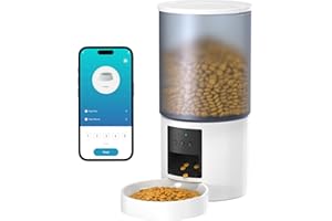 POOEKEN Comedero Gato Automatico WiFi: Dispensador Comida Gatos/Perros con Grabación 10s - Máquina de Comida Inteligente para Kitty Temporizador Programable Alimentador Automatico Gatos Control App 6L Blanco