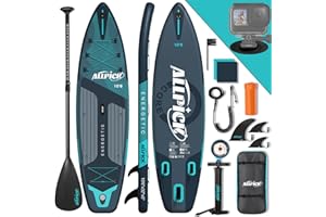 ALLPICK Premium SUP Board Set, Stand Up Paddling Board Aufblasbar, Mit Universal Kamerahalterung, Komplettes Zubehör, Verstellbares Paddel, Anfänger, Fortgeschrittene, 200kg