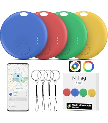 RSH Sleutelvinder voor Android Smart Tag, compatibel met Google Mijn apparaat Vinden app (Android alleen), Bluetooth sleutelvinder voor bagage, tassen, koffer, portemonnee (4 stuks