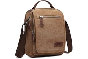LOSMILE Men’s Shoulder Bag, Messenger Bag Canvas Small Crossbody Bags Multi Pockets Casual Sling Bag Lightweight iPad mini Bag for Work, School, Sport, Travel (Coffee)