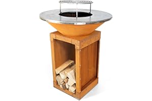 Brasonfire Brasero Plancha Ø 85 cm, 82 KG, Acier Corten, Grille Incluse, Barbecue extérieur à Bois et Accessoires, 100% Fabrication Française