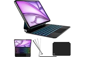 Nuflaz Clavier pour iPad Air 11 Pouces (M2/M3), Air 7/6/5/4 Gen, Pro 11 Pouces(4/3/2/1 Gen), Coque Clavier AZERTY Français, Trackpad, Rétroéclairé 7 Couleurs, Ultra-Fin, Noir Gris, X7