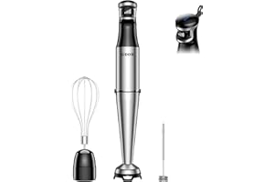 GDOR 3 en 1 Mixeur Plongeant, 1100W Mixer Plongeur en acier Inoxydable, Sélection de Vitesse Précise,Résistant Aux Rayures, avec Fouet et Mousseur à lait