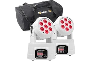 BeamZ MHL74 Movinghead Set mit Tasche BeamZ Moving head Set LED 4x9 Watt DMX DJ Licht, Discolicht Partylicht, bewegliche Köpfe Disco Licht, Soundgesteuert, Auto-Modus DJ Lichteffekte white