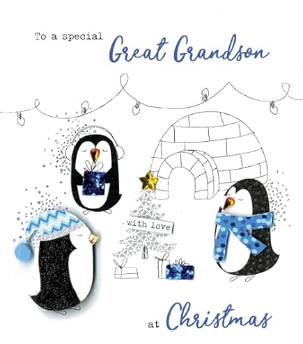 Grandson Christmas Card, A5 Size Special Christmas Card For Grandson Male Relative Luxury Christmas Greeting Cards With A Christmas Wishes Greetings Verse Inside Reindeer Snow Scene Christmas Card