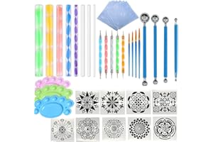 Fycooler Kit Mandala Peinture 41Pcs,Pochoir Mandala,Dotting Tools Ensemble d'outils de Peinture,Galet a Peindre Mandala,Utilisé pour Le Dessin de DIY de Peintures Rupestres et de Dessins Artisanaux