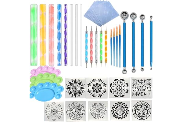 Fycooler Kit Mandala Peinture 41Pcs, Pochoir, Dotting Tools Ensemble d'Outils, Galet à Peindre, Pour Le Dessin DIY de Peintures Rupestres et Dessins Artisanaux