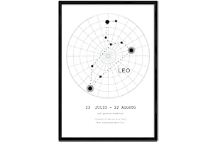 Nacnic Lamina avec la constellation du Lion. Affiche avec le symbole du zodiaque format A3 et étoilé fond de ciel