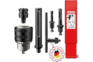SCHWABENBACH ® Set completo di mandrino 6 pezzi con 4 adattatori - Set premium con chiave per mandrino 110mm (extra lungo), mandrino 1,5-13mm, SDS Plus & Max, esagono E6.3 e adattatore per mandrino