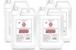 LAKELAND COSMETICS 80% Alcohol Hand Sanitiser Liquid Rub - 4x 5L Litre - Kills 99% Bacteria, Germs - Sanitizer (Pack of 4)
