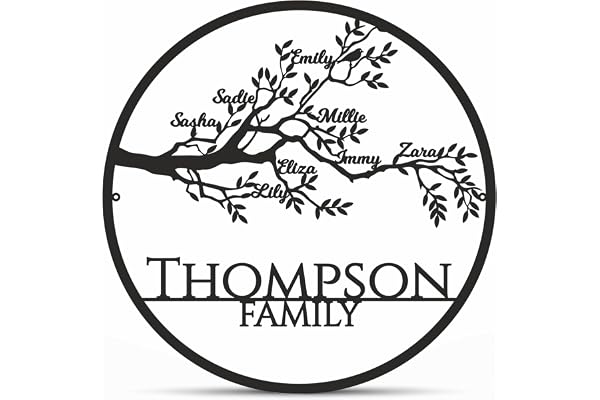 Arbre de Vie Personnalisé en Métal, Décoration Murale, Panneau Familial, Arbre Généalogique avec Prénoms et Nom de Famille, Cadeau pour les Grands-Parents ou les Parents, Signe de Famille (Design 3)