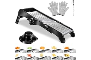 Midyb Mandoline szatkownica do warzyw, 10 w 1, regulowana, profesjonalna krajalnica do warzyw, ogórków ze stali nierdzewnej, do ziemniaków, marchwi, cebuli, owoców i warzyw, czarna